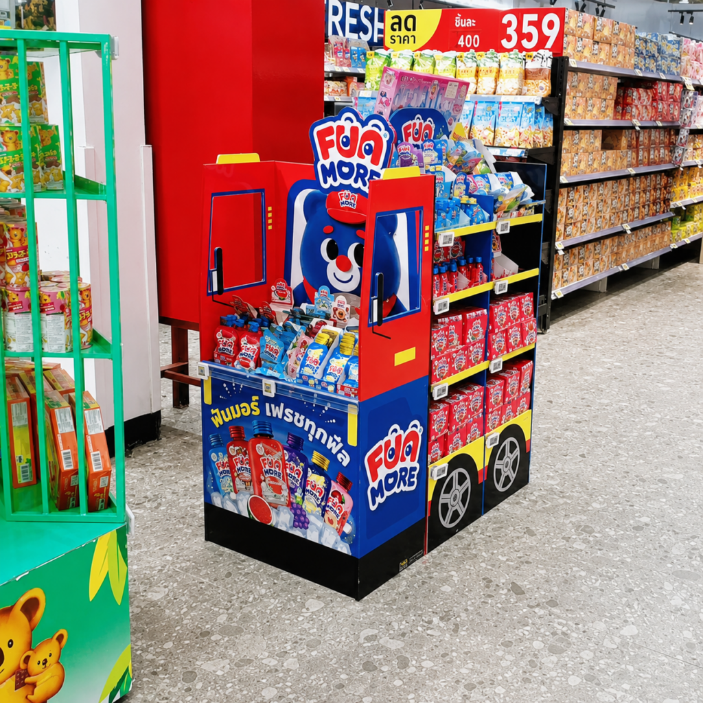 Mock Up Display ช่วยดึงดูดสายตาและสร้างประสบการณ์สนุกให้ผู้ซื้อ ภายในซูเปอร์มาร์เก็ต เพิ่มภาพลักษณ์แบรนด์ที่ทันสมัย เป็นมิตร และกระตุ้นการตัดสินใจซื้อได้ตั้งแต่ระยะไกล
