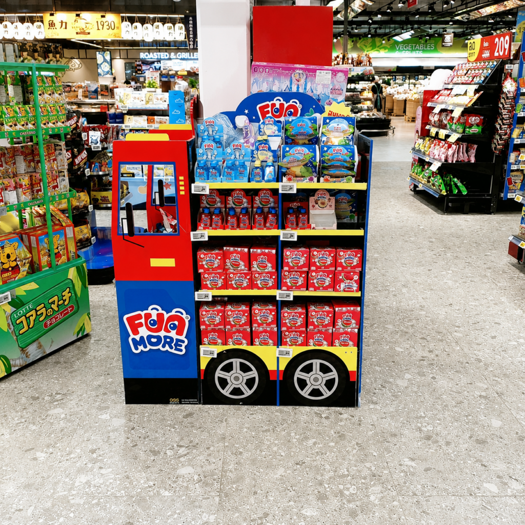 Mock Up Display ช่วยดึงดูดสายตาและสร้างประสบการณ์สนุกให้ผู้ซื้อ ภายในซูเปอร์มาร์เก็ต เพิ่มภาพลักษณ์แบรนด์ที่ทันสมัย เป็นมิตร และกระตุ้นการตัดสินใจซื้อได้ตั้งแต่ระยะไกล